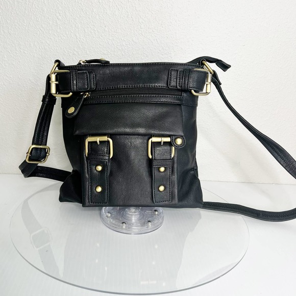 Black Zip Top Adjustable Crossbody Strap Shoulder Bag - Picture 9 of 9